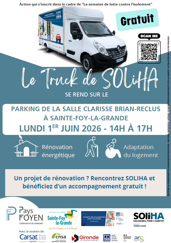 Affiche avec truck soliha et la date de passage à Ste Foy