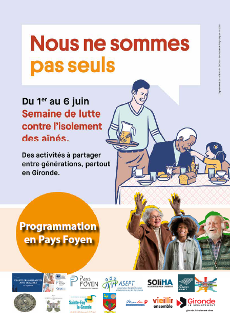 Affiche avec un senior et une personne, semblent discuter