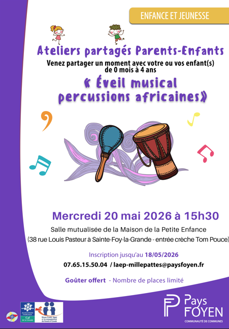 affiche LAEP atelier partagé avec instruments percussion