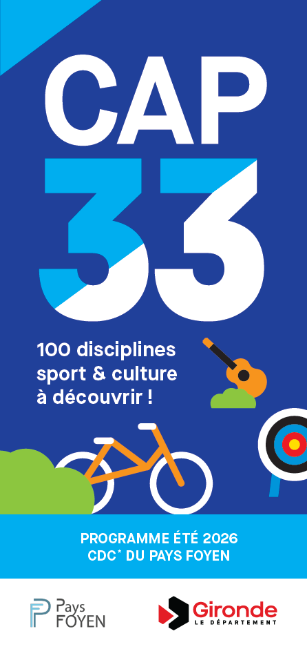 visuel CAP 33  avec vélo, cible arc et guitare