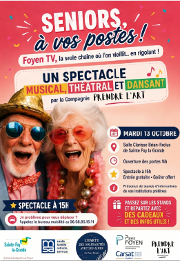 affiche avec couple de seniors en train de rire